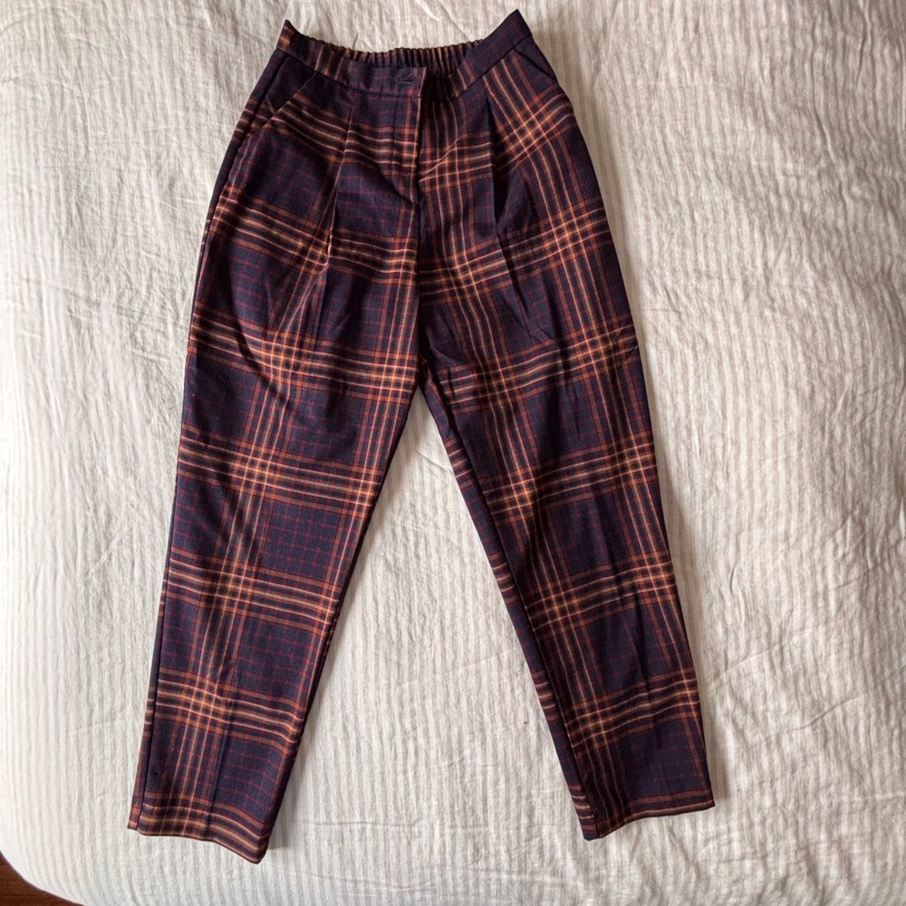 Monki Pleated Plaid Trouser